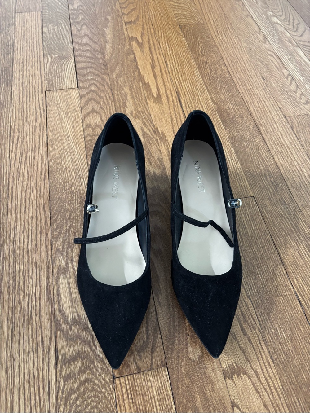 Nine West Black Suede Pointed-Toe Mary Jane Pumps